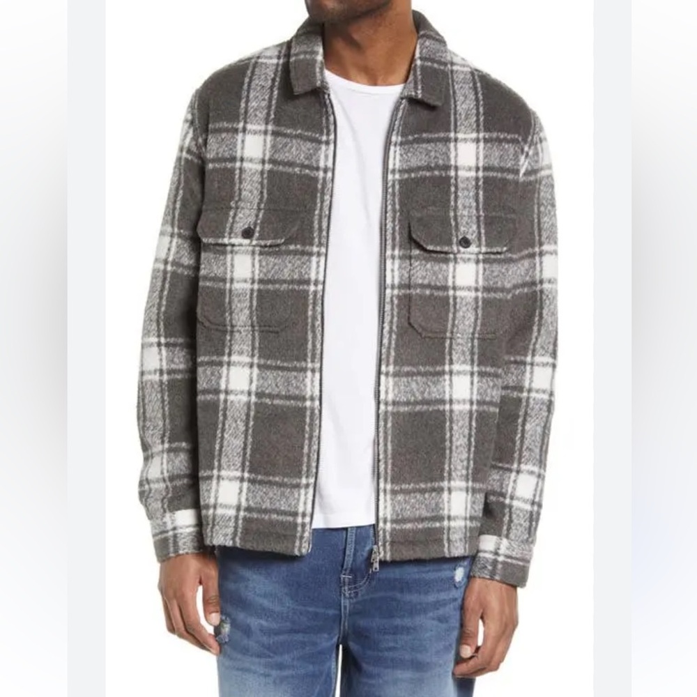 ALLSAINTS Honshu Relaxed Fit Plaid Paving Gray Full Zip Jacket
